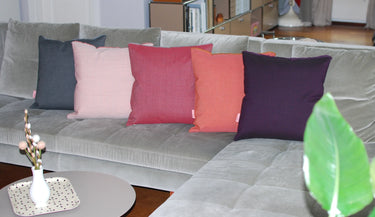 hum designkissen frans auf einem sofa